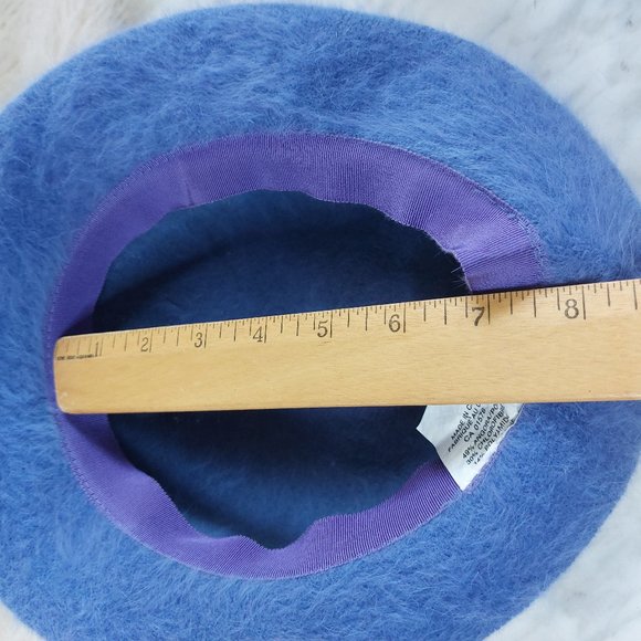 Vintage Women's Blue Fuzzy Soft Angora Fur and Feather Fedora Hat Made in Canada - Picture 4 of 7